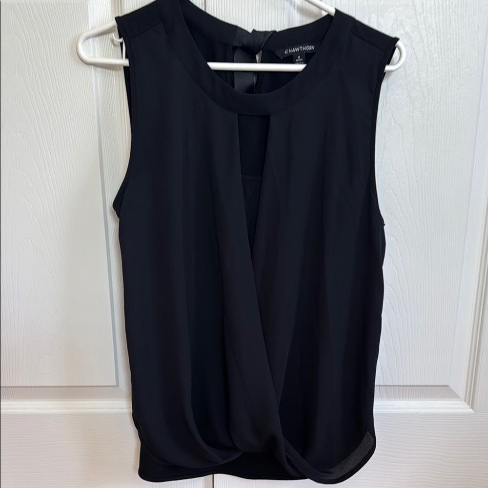 41 Hawthorne Black Sleeveless Top Tie Back Medium Petite